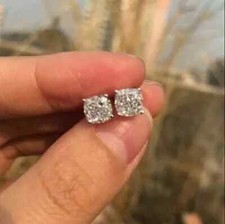 3Ct Lab Created Diamond Push Back Solitaire Stud Earrings 14K White Gold Over