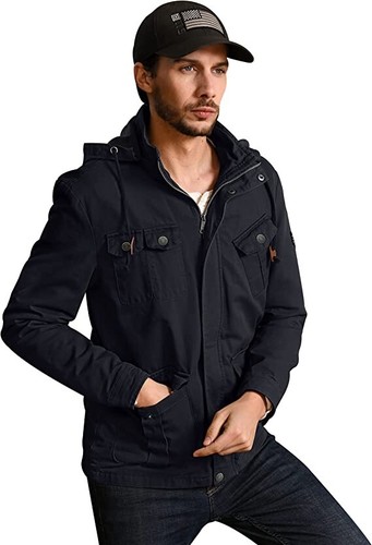 WenVen Men's Casual Lightweight Jacket Cotton Hooded Military Jackets for Autumn - Picture 40 of 40