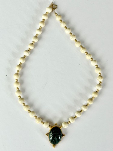 VTG Signed Numbered LW 105 Estate 14K GF Egyptian Bloodstone Scarab Necklace 41g - Picture 4 of 11