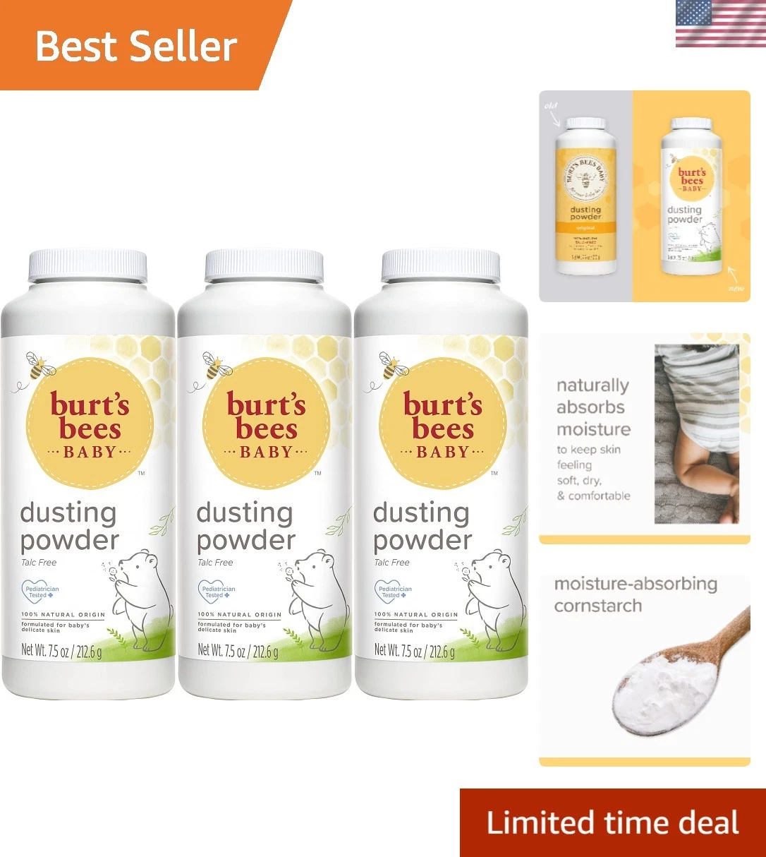 Hypoallergenic Baby Dusting Powder - 100% Natural & Talc-Free, 7.5oz (3-Pack)
Opens in a new window