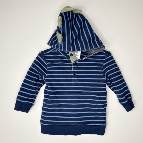 Tommy Bahama 12M Months Dinosaur Hoodie Striped Henley Sweatshirt Adorable