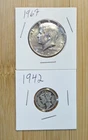 90% & 40% US Silver Coin: 1967 Kennedy Half Dollar & 1942 Mercury Dime