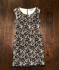 Simply Vera Vera Wang Black/White Lace Overlay Floral Sheath Dress Sleeveless 8