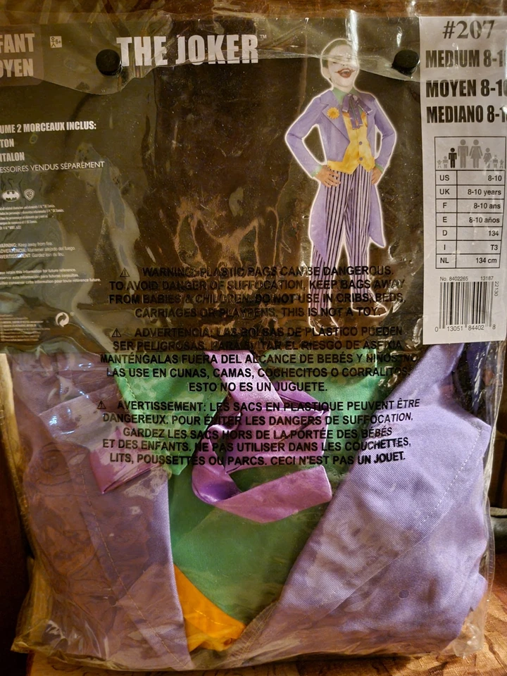 小丑儿童服装中号 8-10 夹克和裤子万圣节角色扮演 DC 反派 — 第 2/2 张图片