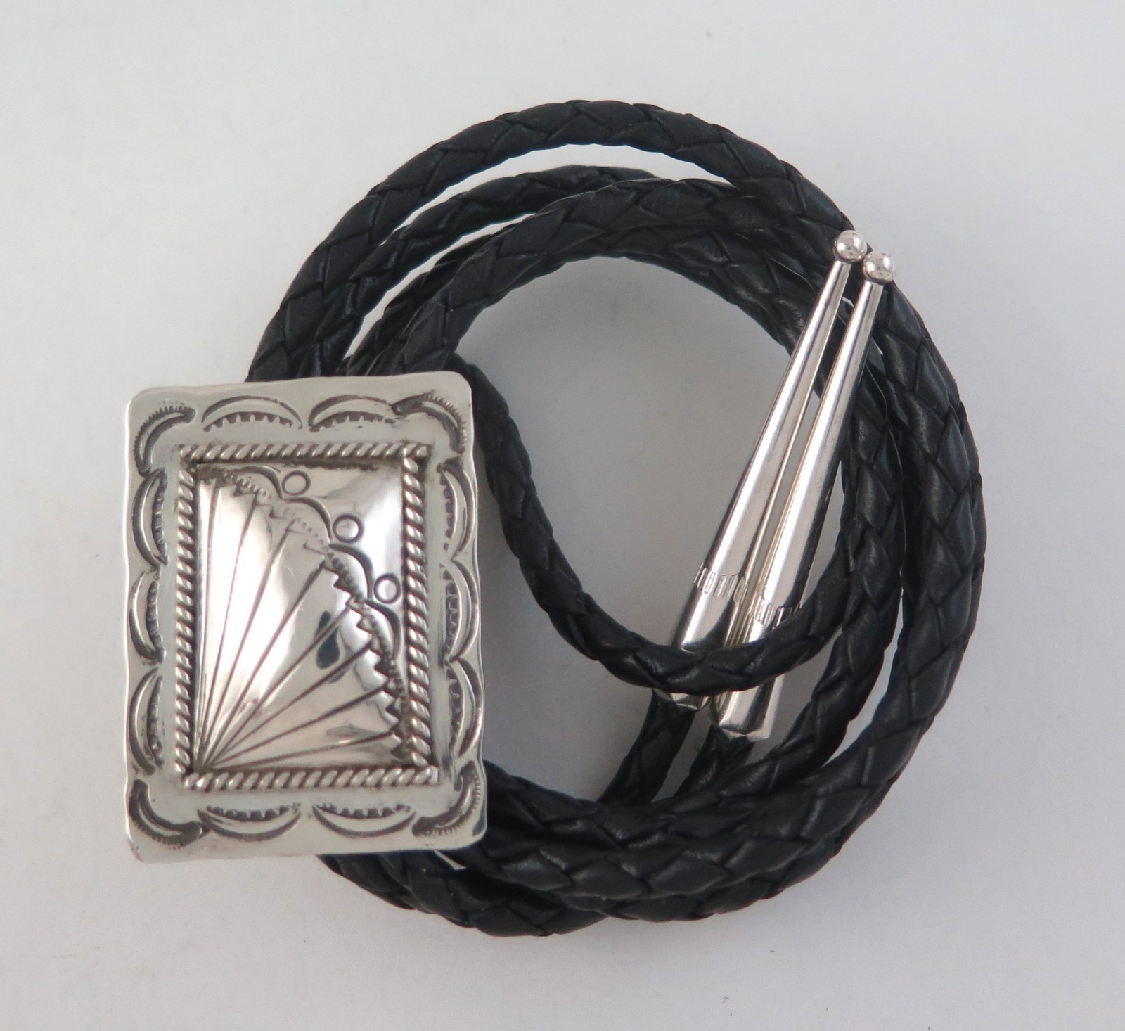 Unique Sterling Silver Rectangular Stamped Domed … - image 1