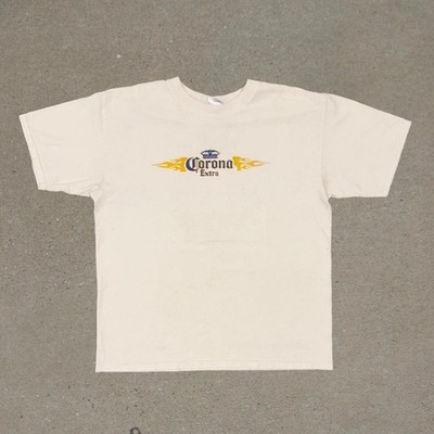 2000s Y2K Corona White Graphic T-Shirt Tribal Pattern Size Men's Large Yazbek