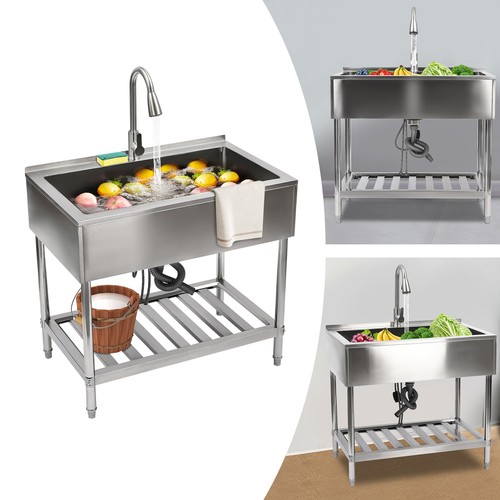 Stainless Steel Kitchen Sink Stainless Steel Laundry Sink Silver with Faucet - Picture 4 of 16