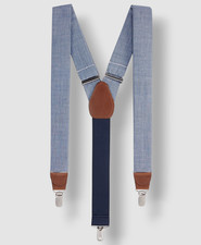 Club Room Men's Chambray Blue Elastic Stretch Metal Clip-ON Suspenders