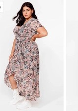 Wrap Dress Size 16 Nasty Gal Curve Floral Ruffle True Wrap New With Tags