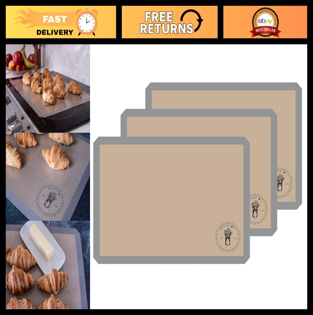 Non-Stick Silicone Baking Mats for 3/4 Size Cookie Sheets - 3 Pack, Easy Clean,
Opens in a new windo