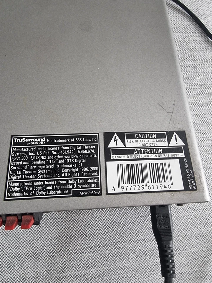 Pioneer VSX-C550 AV Receiver | Multi-Channel | Dolby Digital | Top - Image 3 of 4