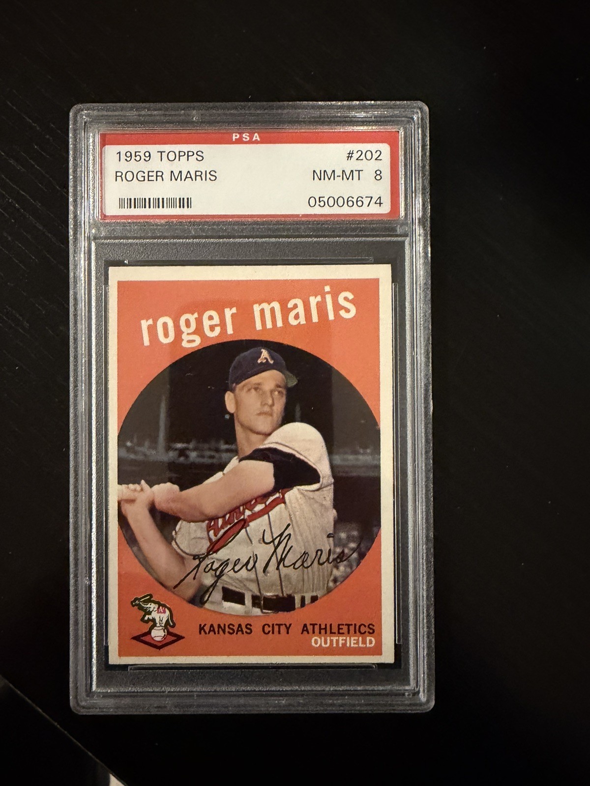 1959 Topps #202 Roger Maris PSA 8 NM-MT Kansas City A's gray back