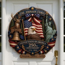 Personalized America 250th Wooden Sign Patriotic Family Name Decor 1776-2026 Fre