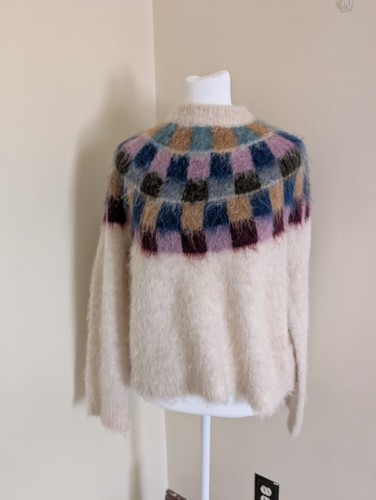 Madewell Fair Isle Sweater NWT Womens M Brushed Checkerboard Fuzzy Oversized