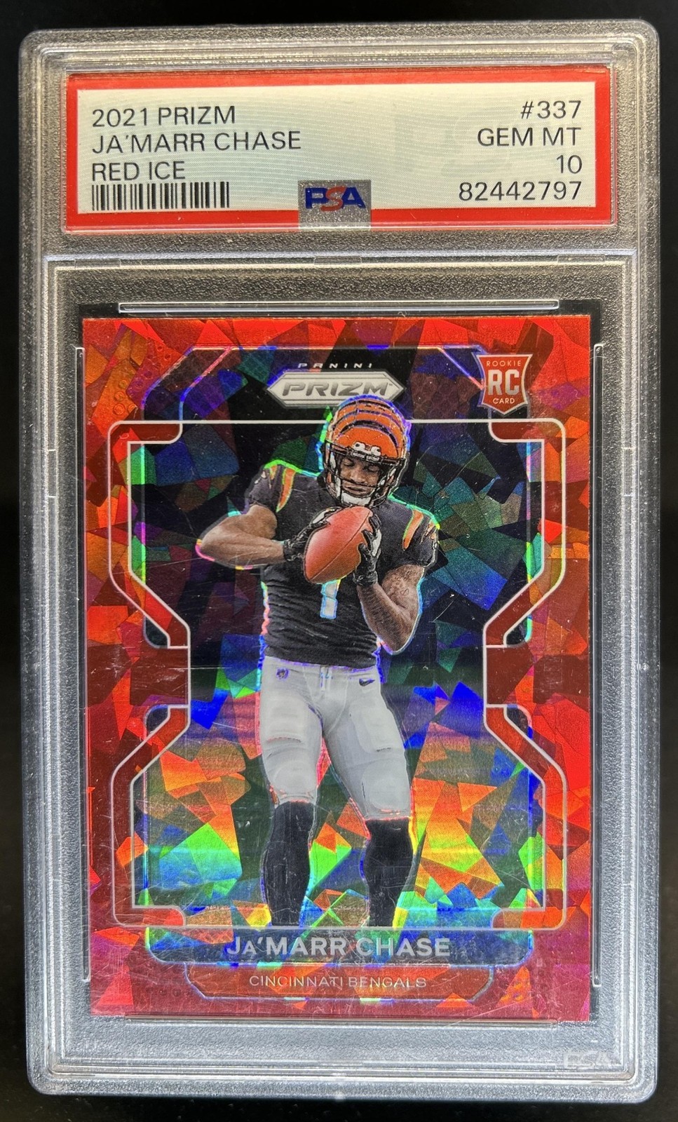 2021 Panini Prizm Ja'Marr Chase RC Red Ice Rookie #337 Bengals PSA 10 GEM MINT view 1