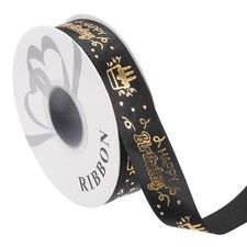 Black Birthday Satin Ribbon, 32 Yards,1" Wide , Gift Ribbon