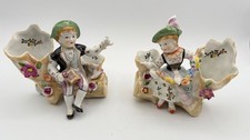 Pair of Antique Hand-Painted European Porcelain Figurine Spill Vases – Boy & Gir