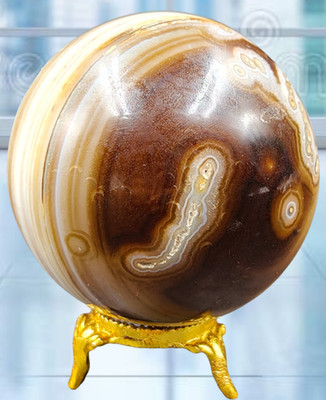 65MM Brown Lace Agate Sphere Hand Carved Crystal Home Office Decor Ball.