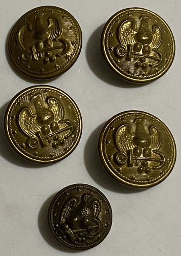 5 Vintage WWII Navy Brass Buttons Eagle Anchor