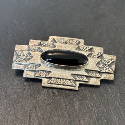 Mark Jimenez Apache Comanche Sterling Silver Layered Textured Onyx Brooch U