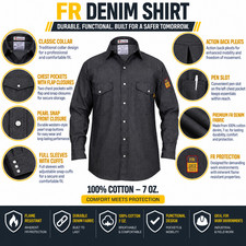 Flame Resistant Denim Shirt FRC - 100% Cotton blend, 7 oz., Light Weight