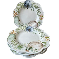 POTTER'S STUDIO Pumpkin Print Ceramic Dinner Plates Set of 4 Fall Harvest NEW
