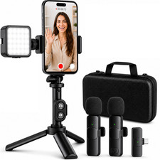 Smartphone Video Microphone Kit LED Light w/Tripod Stand for iPhone YouTube Live