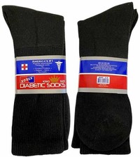 6 Pairs Black Mens Diabetic Crew Socks Health Circulatory Cotton Size 10-13