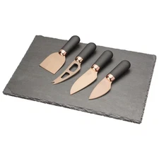 Brooklyn Rose Gold Cheese Knife Set plus Slate Cheese Serving Board (4-Piece)