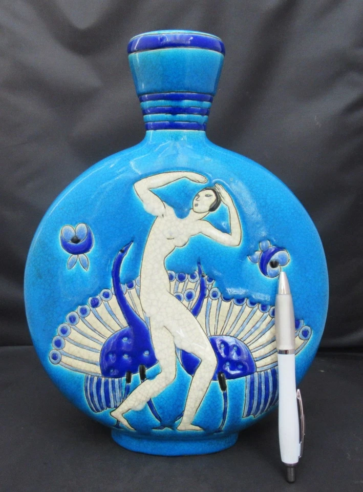 Primavera Au Printemps, Art Deco crackle glaze vase, Faiencerie Longwy, 1925 - Image 2 of 4