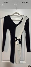 SHEIN Colorblock Ribbed Knit Tie Midi Dress Black White Long Sleeve Size S