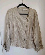 Chicos Gold Shimmering Moto Jacket Zipper Sz 3 Linen