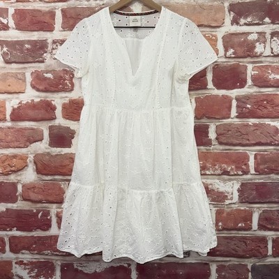 Knox Rose Dress Womens S Plain White Floral Eyelet Cottage Chic Embroidered