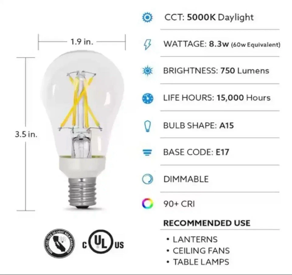 4 Bulbs - Feit 60-Watt A15 Dimmable Light Bulbs - Image 2 of 4