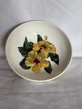 Vtg Hawaiian Yellow Hibiscus Santa Anita Ware Flower  Hawaii Serving Bowl 9”