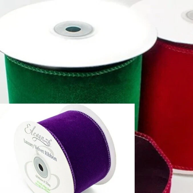 CHRISTMAS VELVET RIBBON Wire Edged Wired Edge 60mm and 100mm wide - Image 3 of 3
