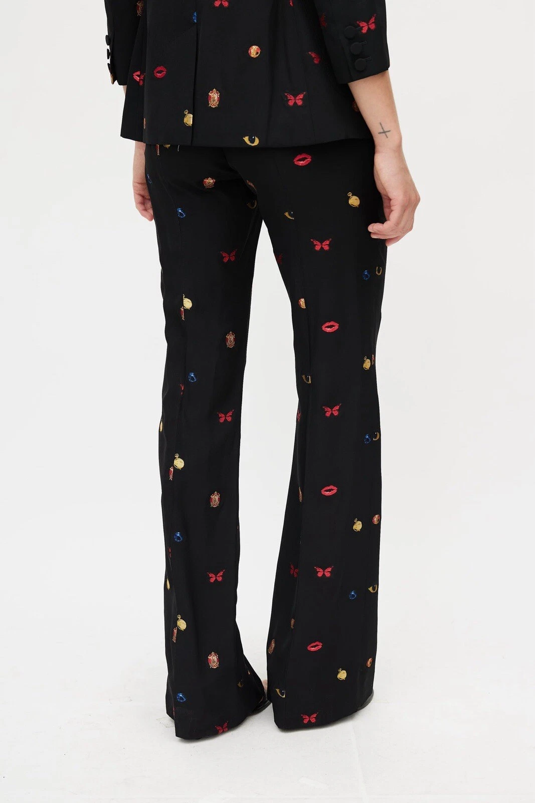 Alexander McQueen pantaloni donna neri farfalla gamba larga taglia 44 US 8 Medium