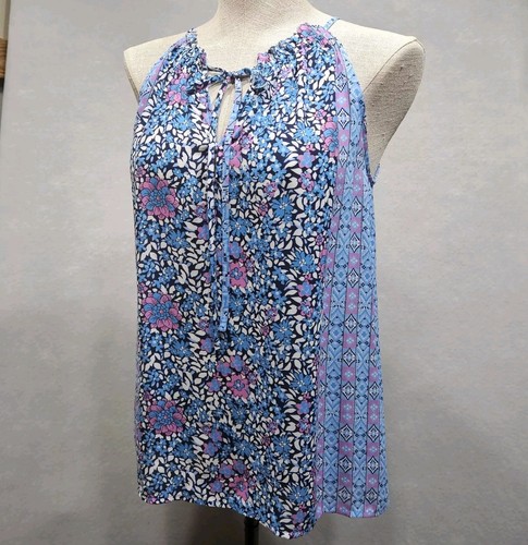 Violet Claire Halter Shirt Womens Small Periwinkle Blue Floral Tie Neck Fairy - Picture 8 of 12