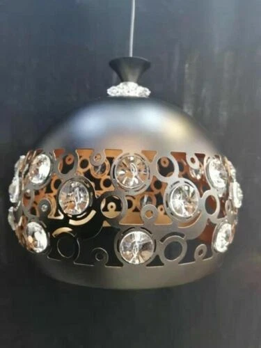 Lampadario moderno sospensione regolabile palla paralume lampada ferro cristallo - Immagine 3 di 4