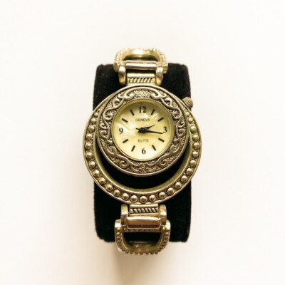 Geneva Elite #3000 Watch Women Silver Tone Open Cuff Oval Dial New Battery