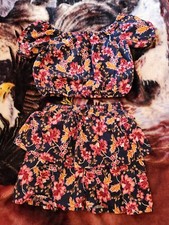 Printed Cropped Puff-Sleeve Top Tiered Skirt Set for Girls