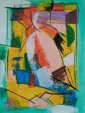 Charles Alston Signed Outsider Painting on Canvas African American Folk Art