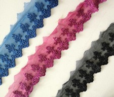 3 Yards 2" wide Mesh Tulle Lace/Embroidered Flower Navy,Purplish Red, Black zhe9