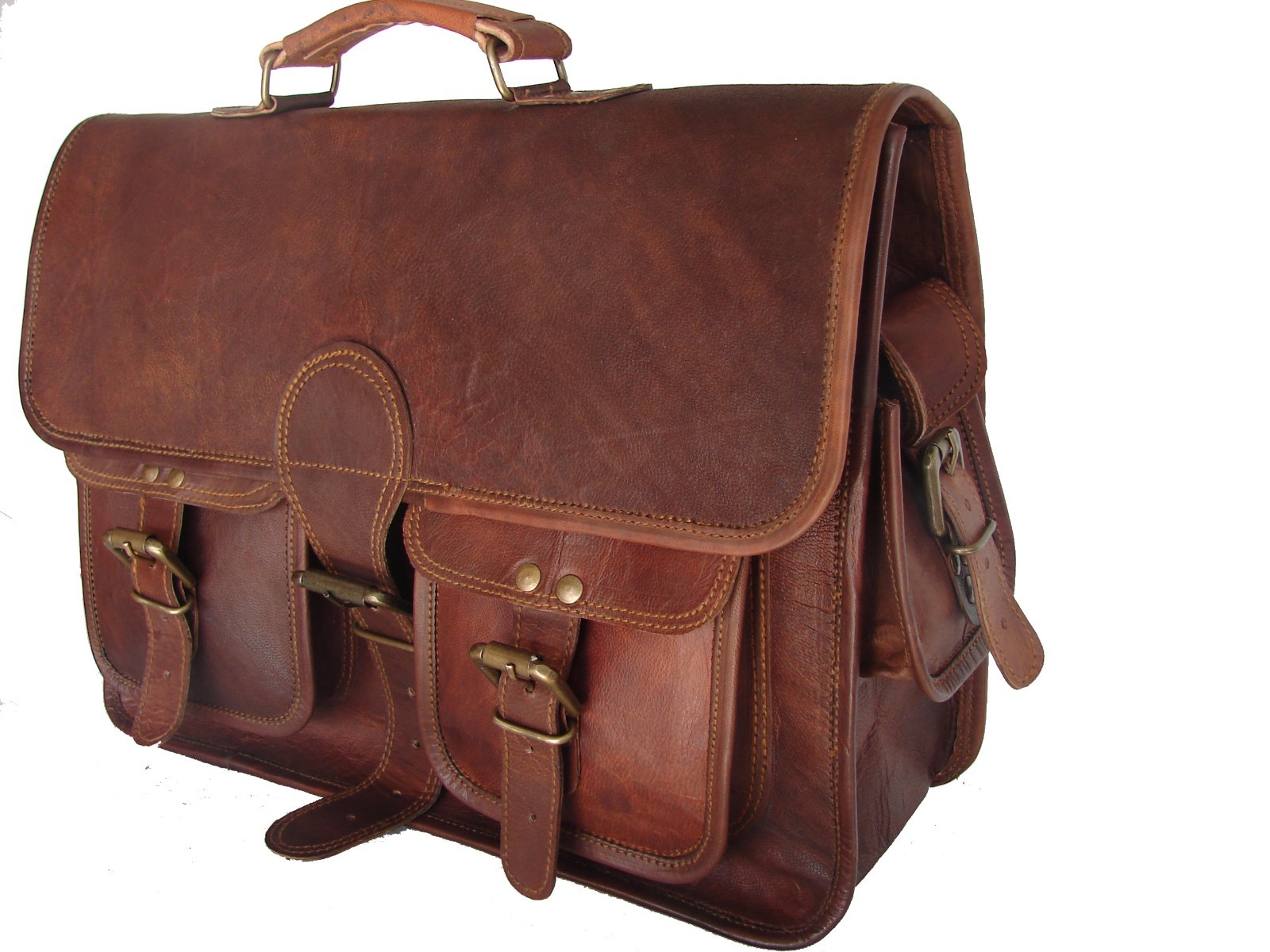 15"" Real Brown Leather Briefcase Macbook Bag Laptop Messenger Bag Attache Satche