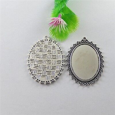 5pcs Silver Alloy Lace Oval Cameo Setting Inner 40*30mm Findings Pendant 36045