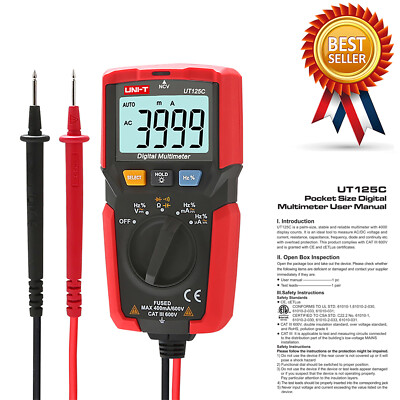 UNI-T UT125C Handheld Auto Range AC/DC Voltage Tester OHM AMP Digital Multime Kd