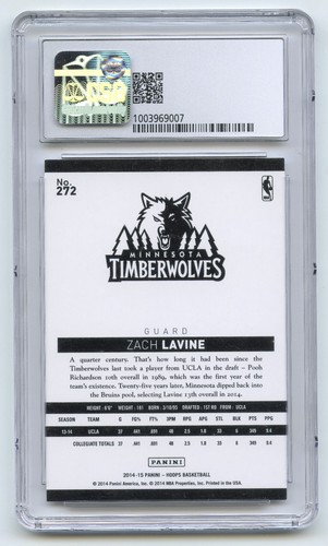 2014 - 15 Zach Lavine #272 Panini Hoops CSG Mint 9 Rookie Card Timberwolves L424 - Picture 2 of 2