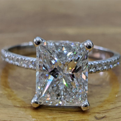 3.50 CTW Radiant Cut Brilliant Moissanite Engagement Ring 14K White Gold Plated