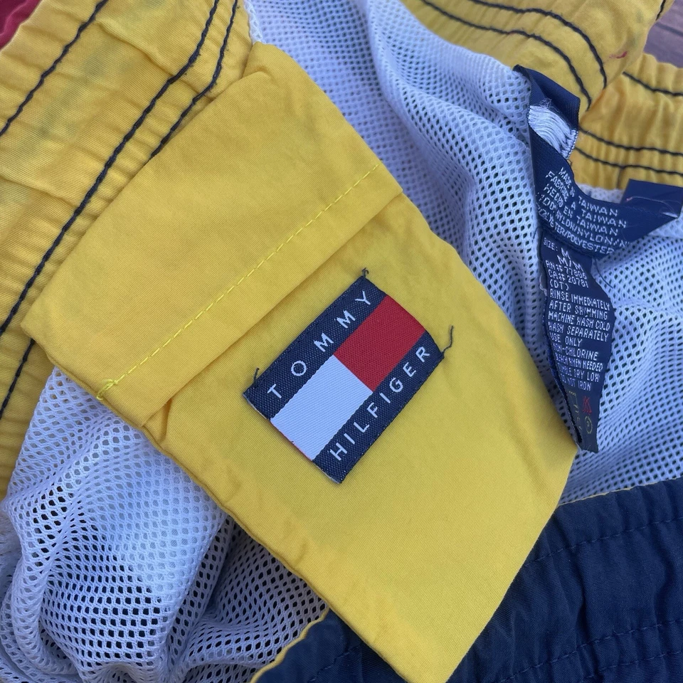 Pantalones Cortos de Natación Tommy Hilfiger De Colección Para Hombre M Azul Verde Rojo Cordón Foto 4 de 4