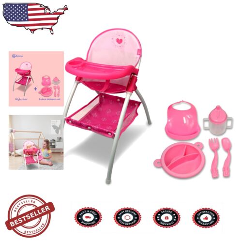 Adorable Toy High Chair for Dolls - Includes 5 Fun Accessories & Compact Design